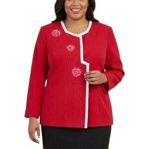 Vintage Red Dressy Blazer Beadwork Shimmering Embroidery Appliques Size 18